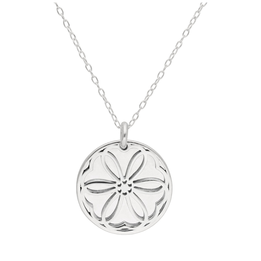 Collier en argent sterling avec fleur violette et étiquette de 18 mm, 35 à 55 cm