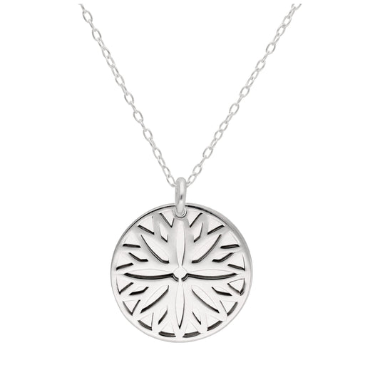 Collier en argent sterling avec fleur d'aster et étiquette de 18 mm, 14 à 22 pouces