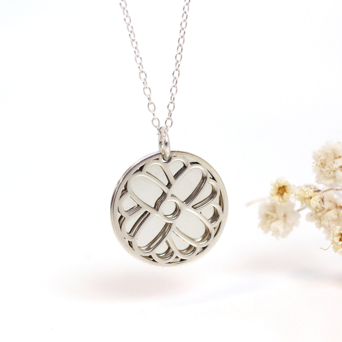 Collier en argent sterling avec fleur de souci et étiquette de 18 mm, 35 à 55 cm