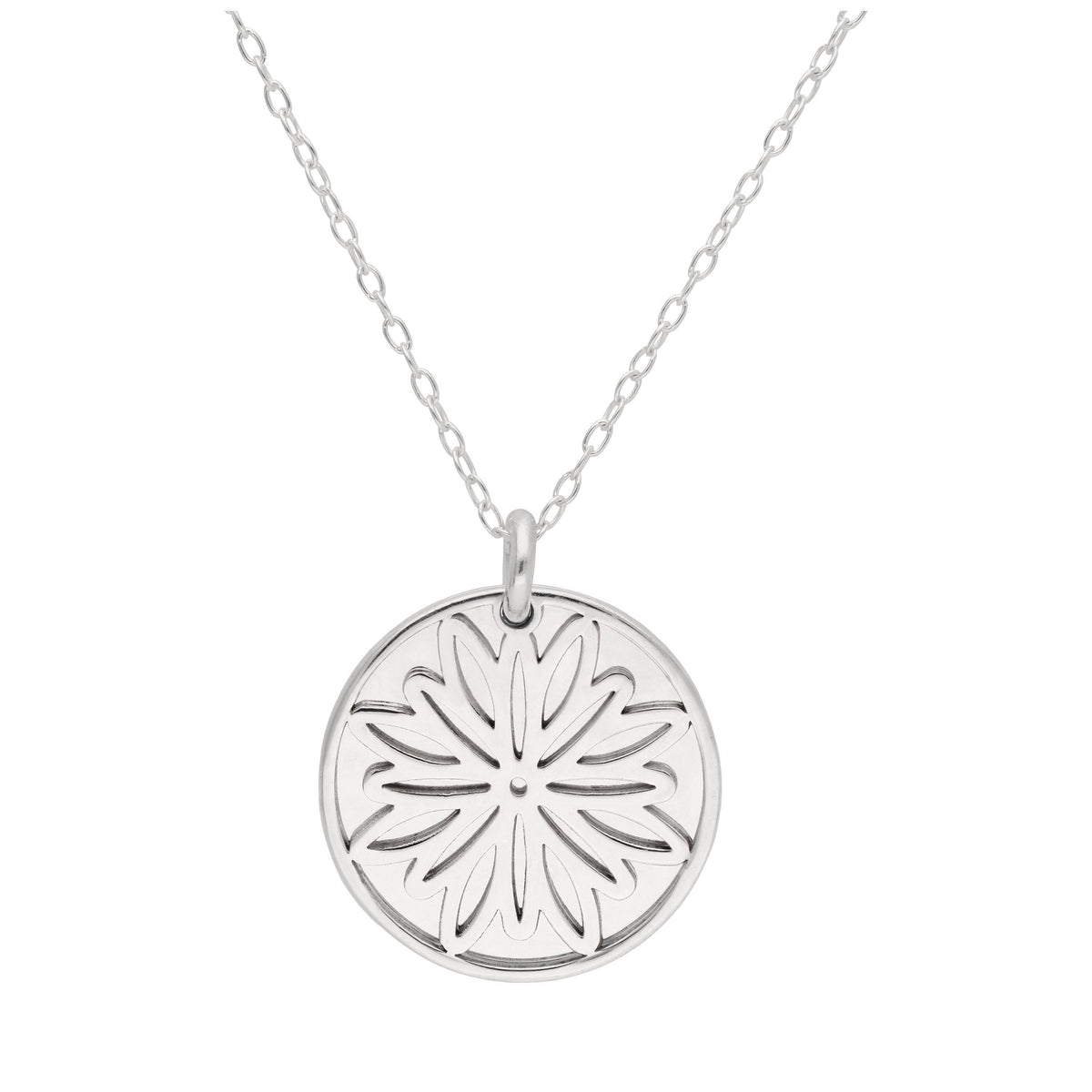 Collier en argent sterling avec fleur de chrysanthème et étiquette de 18 mm, 35 à 55 cm
