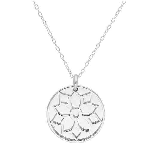 Collier en argent sterling avec fleur de poinsettia et étiquette de 18 mm, 14 à 22 pouces