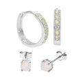 Ensemble de boucles d'oreilles créoles en argent sterling avec opale CZ 15 mm et clous d'oreilles 4 mm