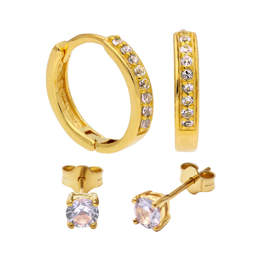 Ensemble de boucles d'oreilles créoles et clous d'oreilles en argent plaqué or avec alexandrite CZ