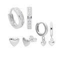 Ensemble de boucles d'oreilles à tige en argent sterling avec zircones cubiques et cœurs
