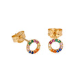 Boucles d'oreilles à tige en or 9 carats avec zircones cubiques arc-en-ciel de 5 mm Karma Circle