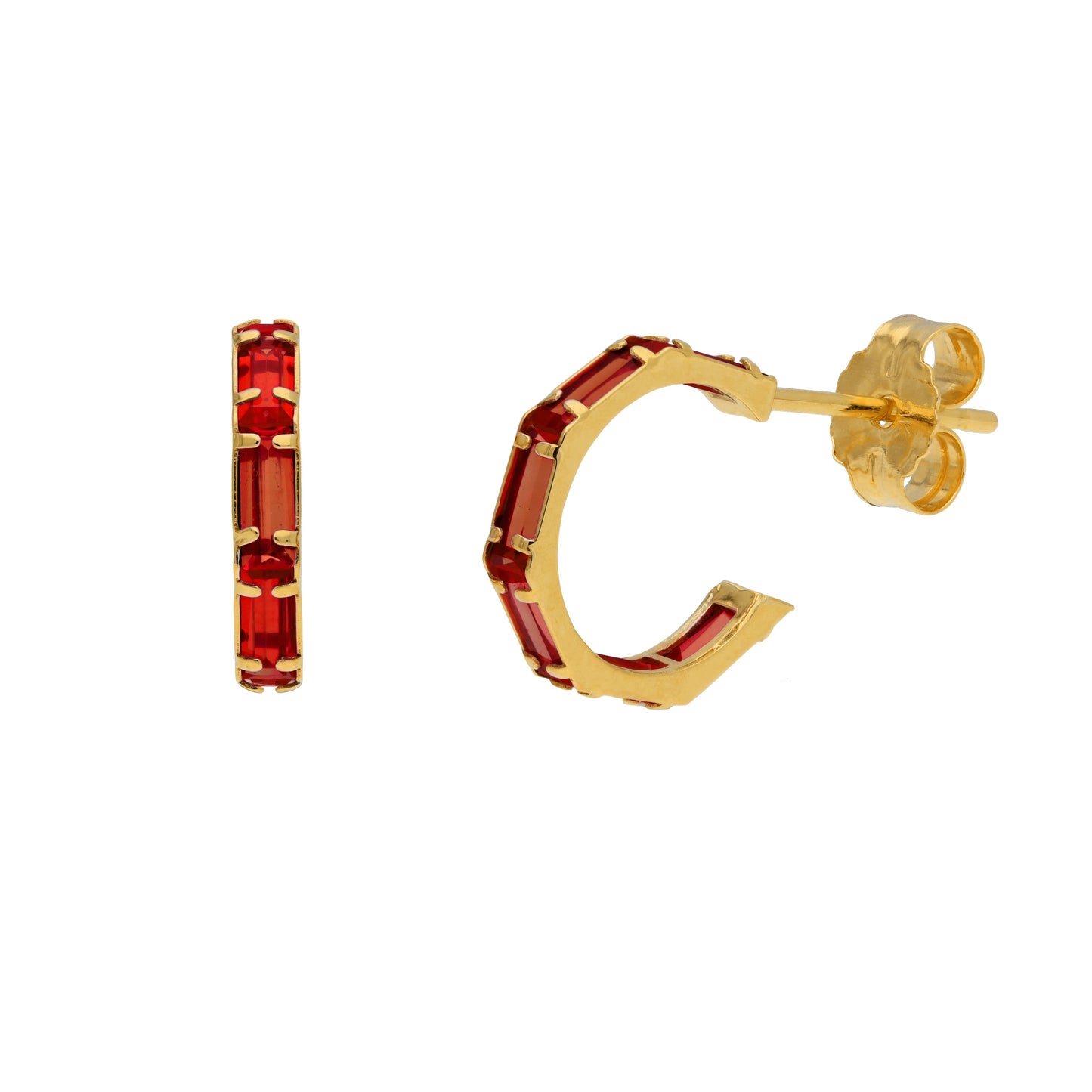 Boucles d'oreilles créoles baguettes en or 9 carats avec pierre de naissance et zircone cubique