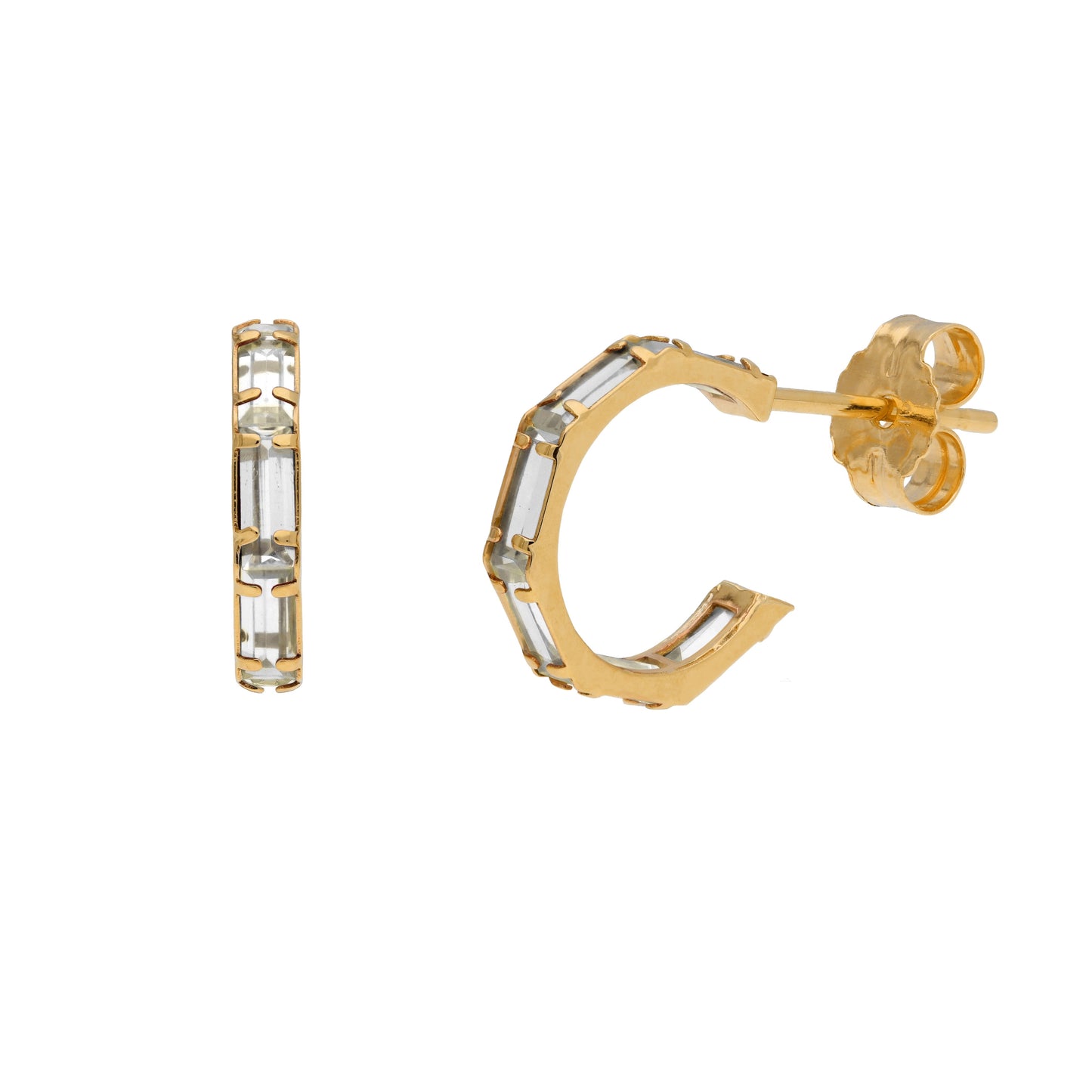 Boucles d'oreilles créoles baguettes en or 9 carats avec pierre de naissance et zircone cubique