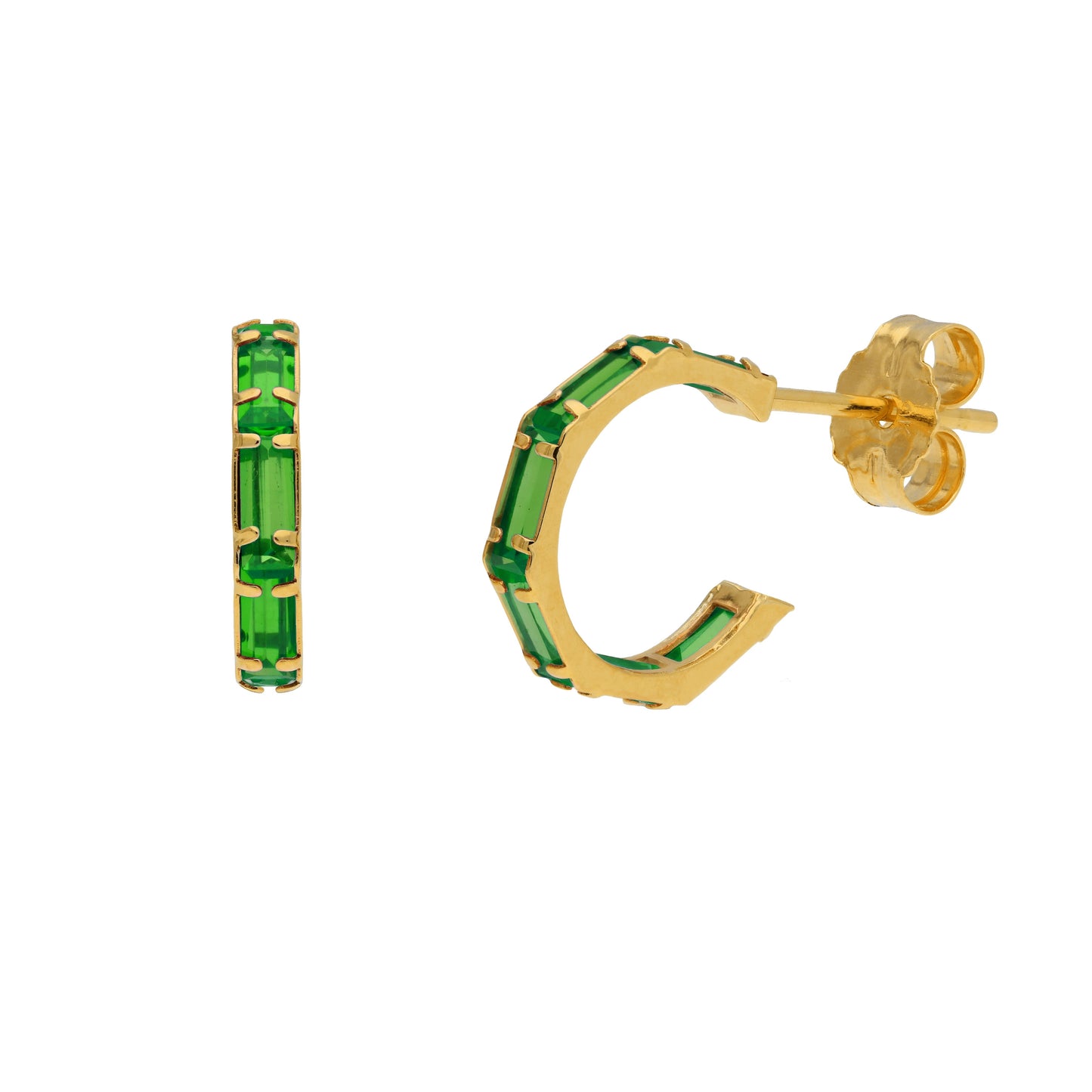 Boucles d'oreilles créoles baguettes en or 9 carats avec pierre de naissance et zircone cubique