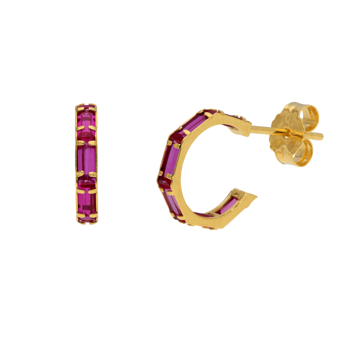 Boucles d'oreilles créoles baguettes en or 9 carats avec pierre de naissance et zircone cubique