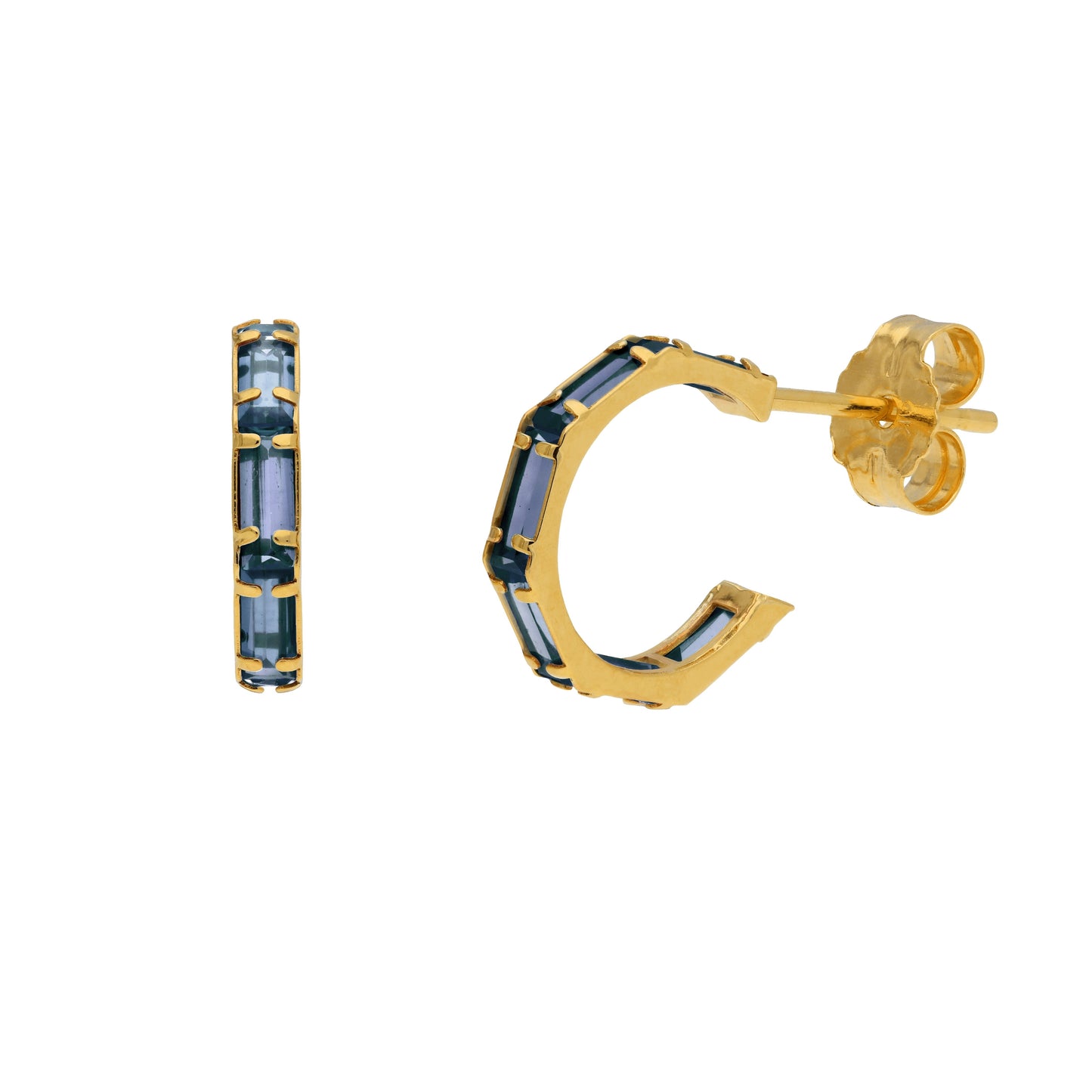 Boucles d'oreilles créoles baguettes en or 9 carats avec pierre de naissance et zircone cubique