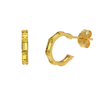 Boucles d'oreilles créoles baguettes en or 9 carats avec pierre de naissance et zircone cubique