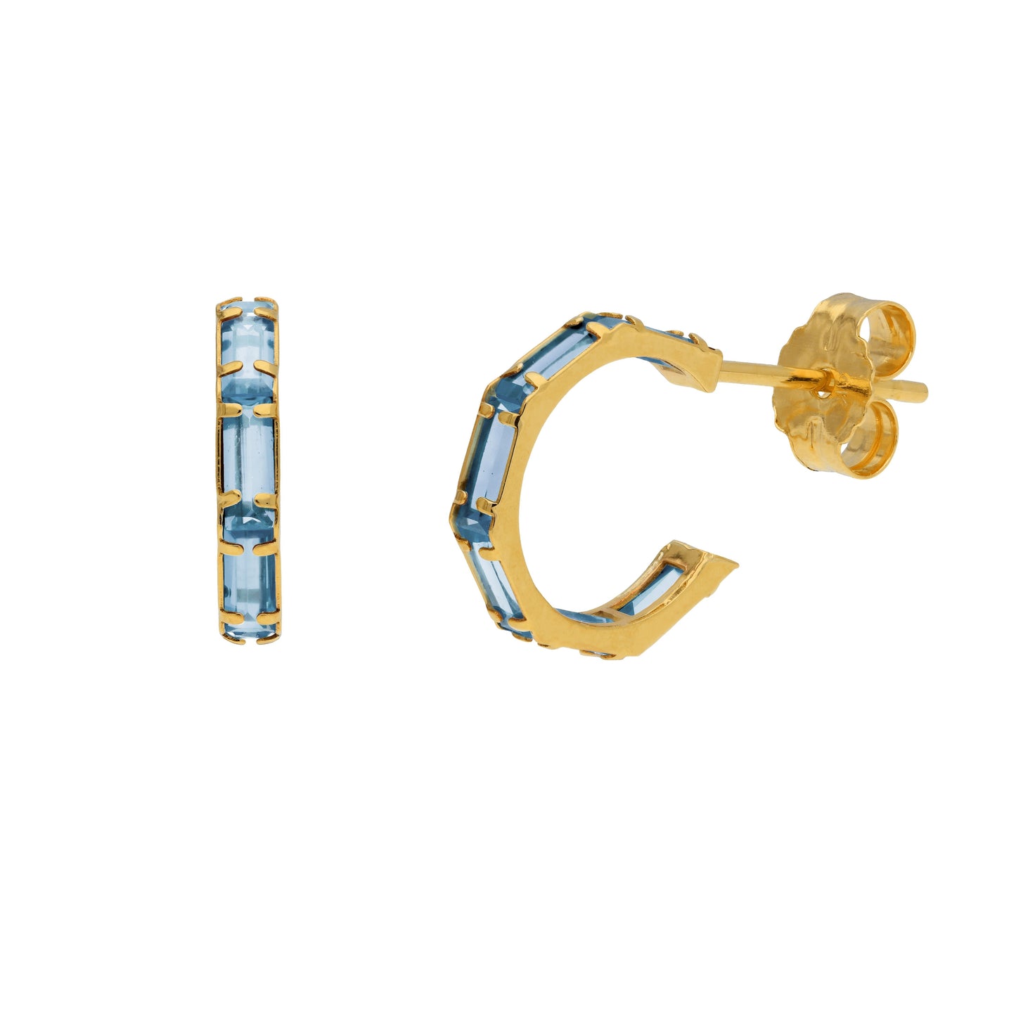 Boucles d'oreilles créoles baguettes en or 9 carats avec pierre de naissance et zircone cubique