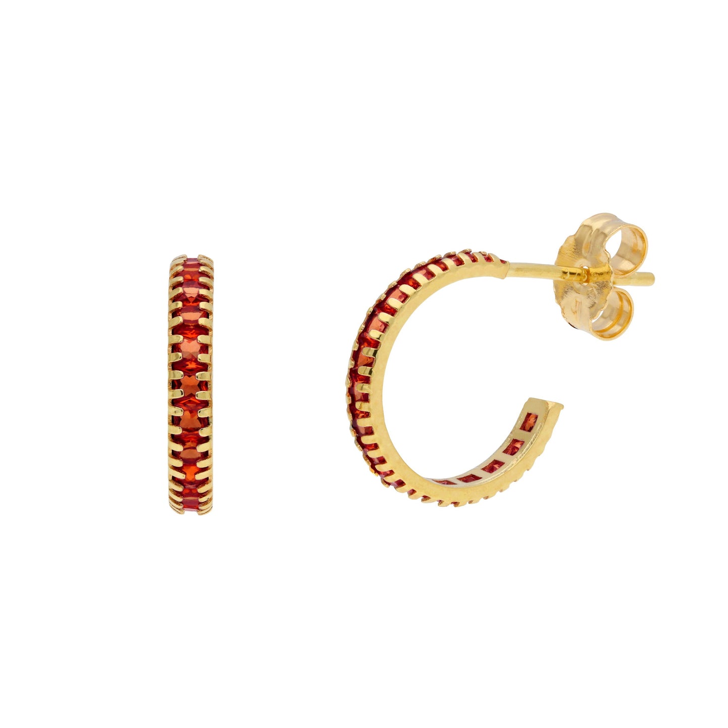 Boucles d'oreilles créoles en or 9 carats avec pierre de naissance et pavé de zircones cubiques