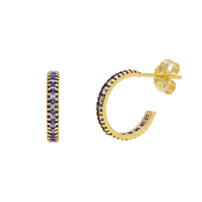 Boucles d'oreilles créoles en or 9 carats avec pierre de naissance et pavé de zircones cubiques