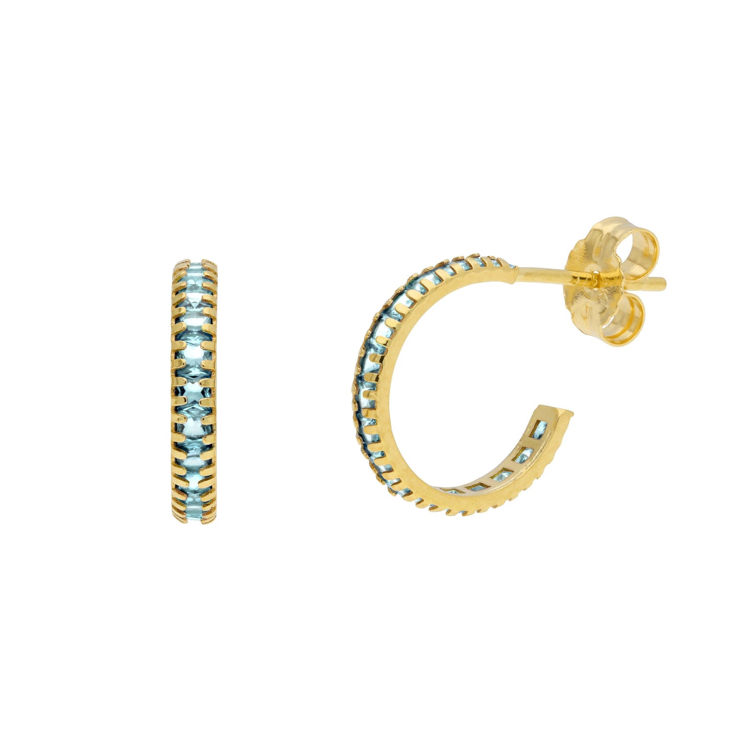 Boucles d'oreilles créoles en or 9 carats avec pierre de naissance et pavé de zircones cubiques