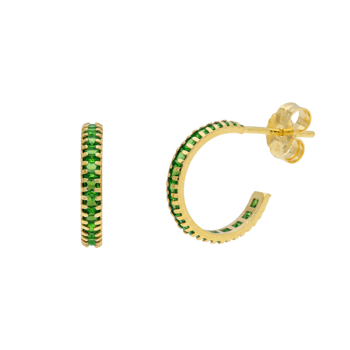 Boucles d'oreilles créoles en or 9 carats avec pierre de naissance et pavé de zircones cubiques