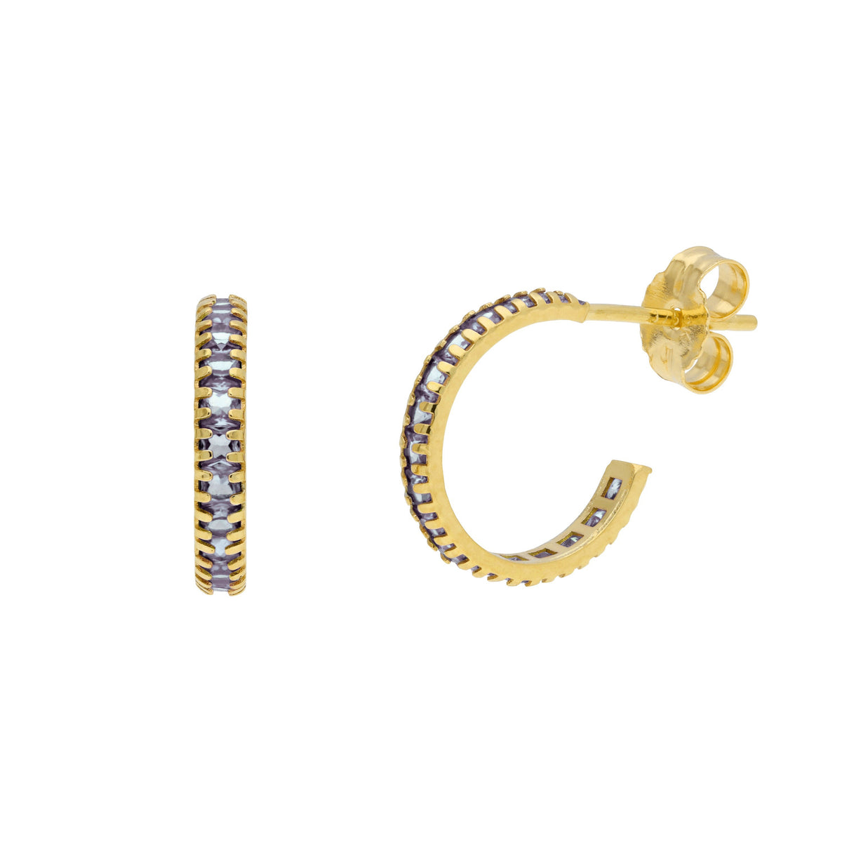 Boucles d'oreilles créoles en or 9 carats avec pierre de naissance et pavé de zircones cubiques