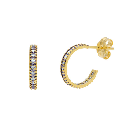 Boucles d'oreilles créoles en or 9 carats avec pierre de naissance et pavé de zircones cubiques
