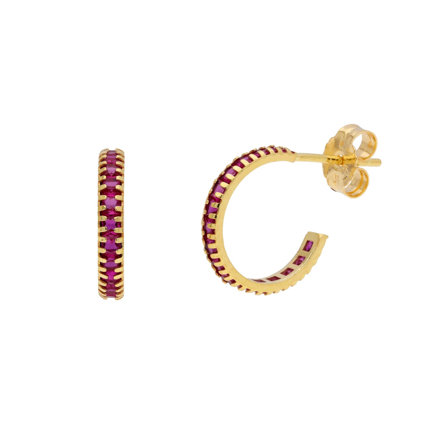 Boucles d'oreilles créoles en or 9 carats avec pierre de naissance et pavé de zircones cubiques