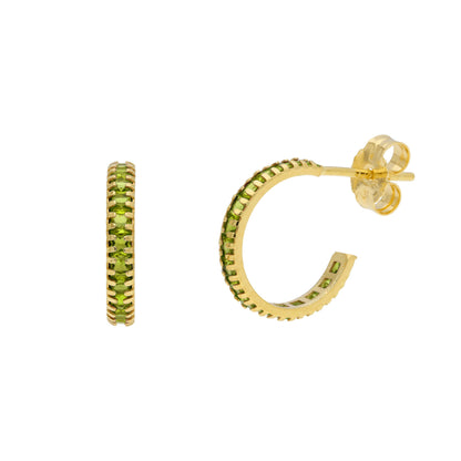 Boucles d'oreilles créoles en or 9 carats avec pierre de naissance et pavé de zircones cubiques