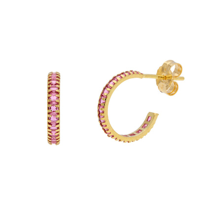 Boucles d'oreilles créoles en or 9 carats avec pierre de naissance et pavé de zircones cubiques
