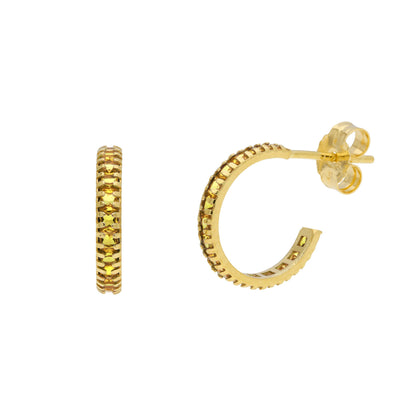 Boucles d'oreilles créoles en or 9 carats avec pierre de naissance et pavé de zircones cubiques