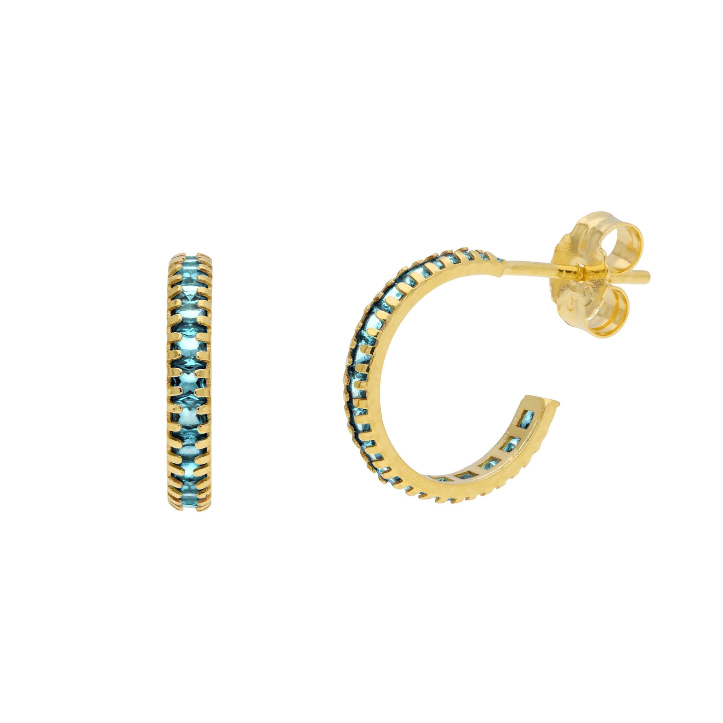 Boucles d'oreilles créoles en or 9 carats avec pierre de naissance et pavé de zircones cubiques