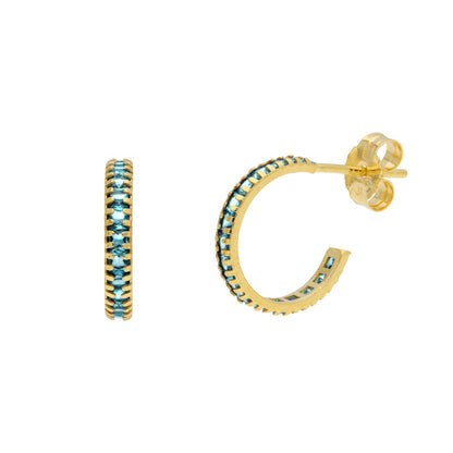 Boucles d'oreilles créoles en or 9 carats avec pierre de naissance et pavé de zircones cubiques