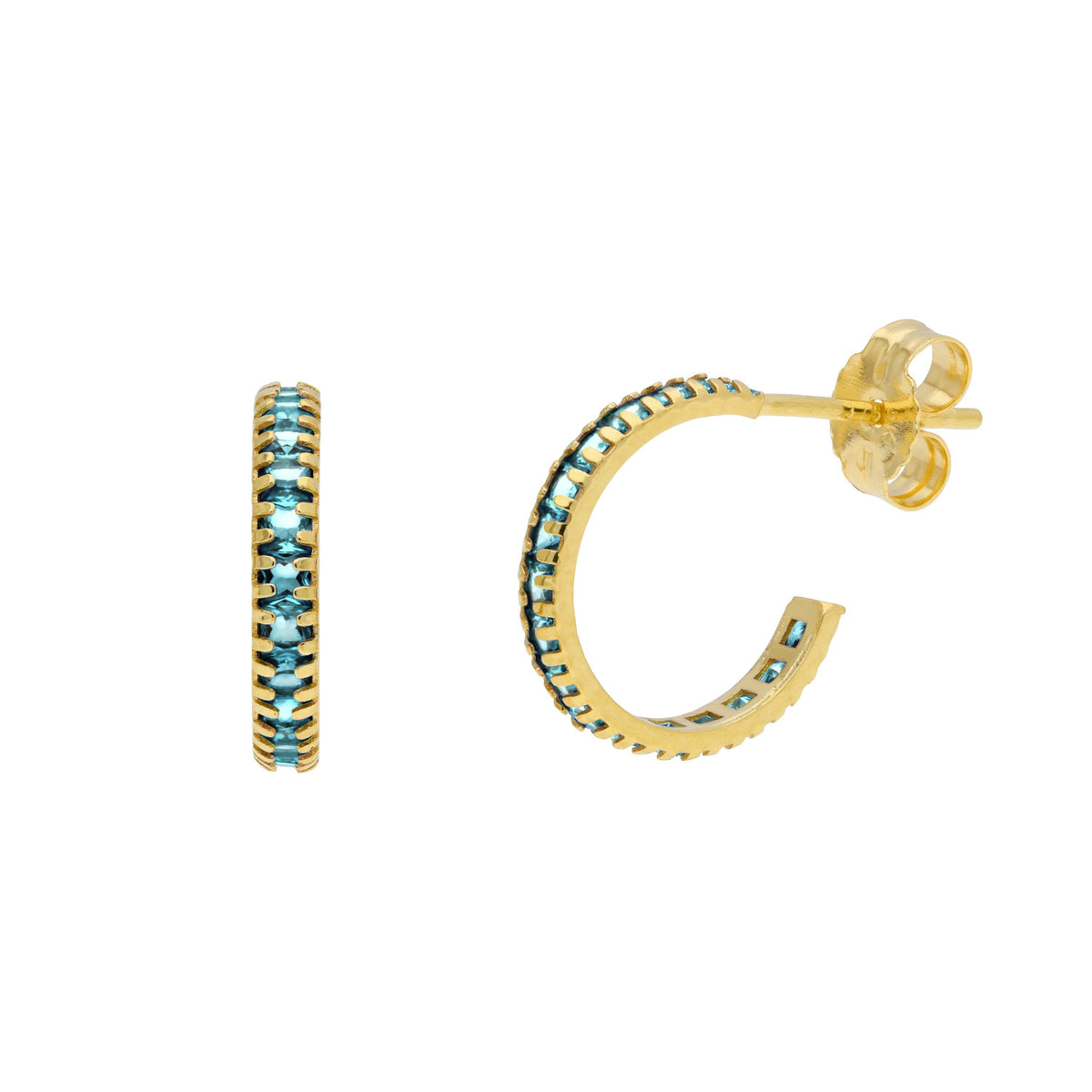 Boucles d'oreilles créoles en or 9 carats avec pierre de naissance et pavé de zircones cubiques