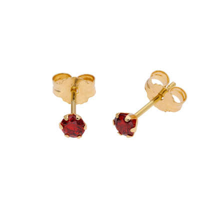 Boucles d'oreilles à tige rondes en or 9 carats avec pierre de naissance et zircone cubique