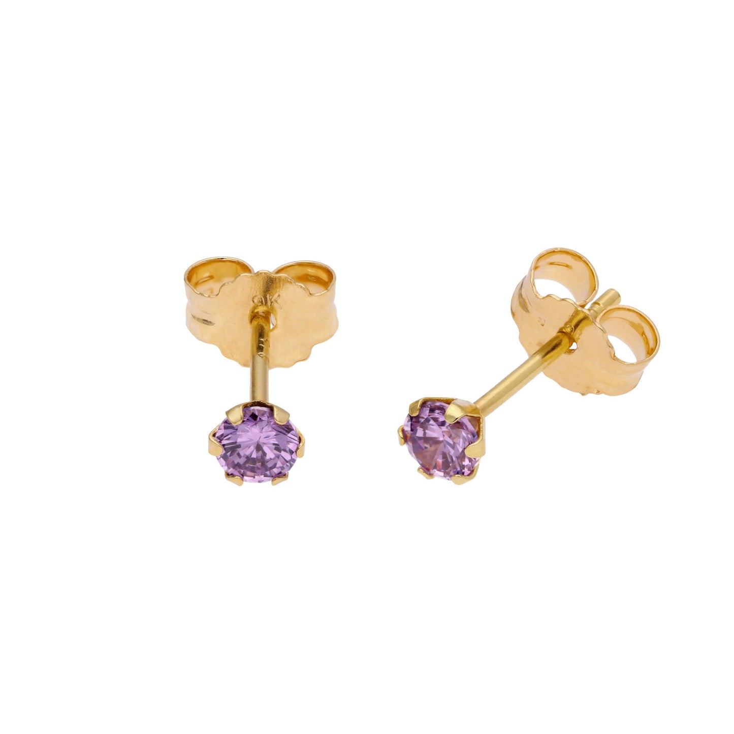 Boucles d'oreilles à tige rondes en or 9 carats avec pierre de naissance et zircone cubique