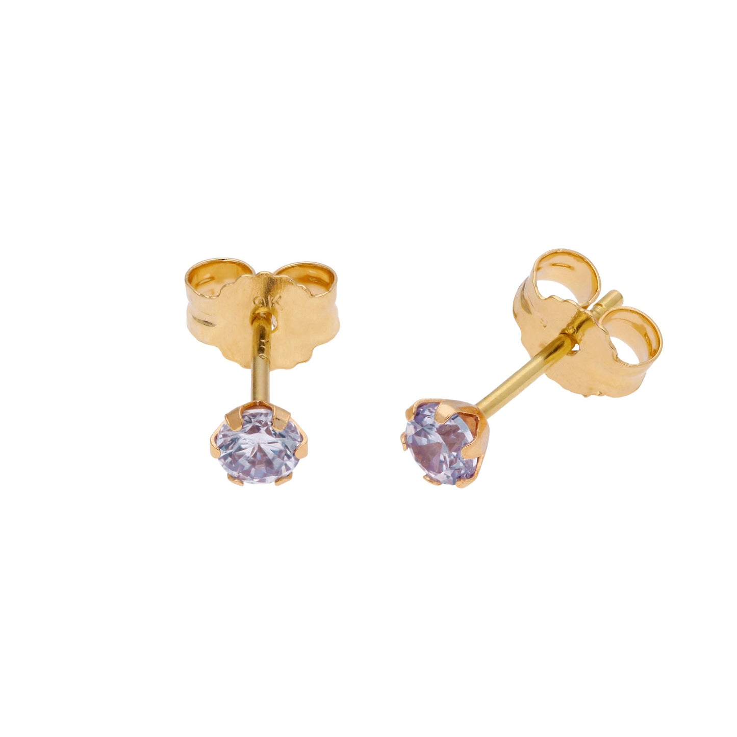 Boucles d'oreilles à tige rondes en or 9 carats avec pierre de naissance et zircone cubique