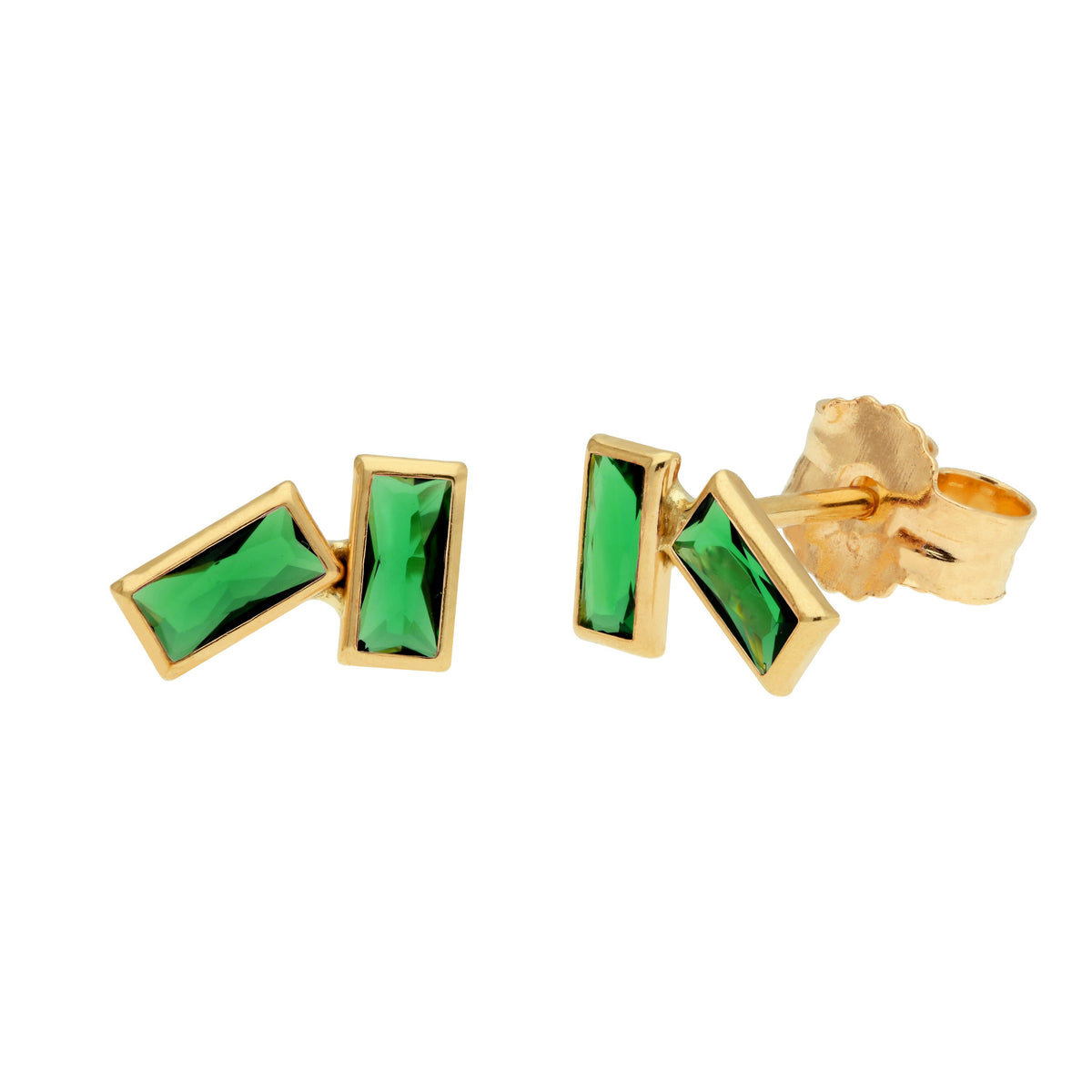 Boucles d'oreilles à tige double baguette en or 9 carats avec pierre de naissance et zircone cubique