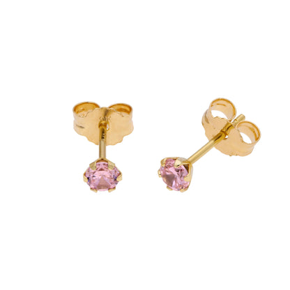 Boucles d'oreilles à tige rondes en or 9 carats avec pierre de naissance et zircone cubique