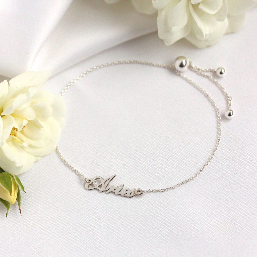 Bracelet réglable en argent sterling avec nom Bélier
