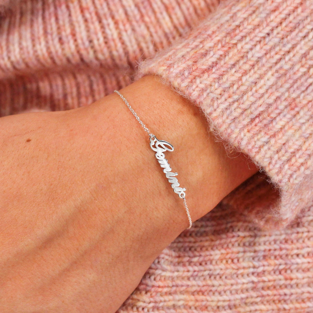 Bracelet réglable en argent sterling avec nom Gémeaux