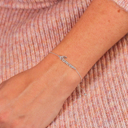 Bracelet réglable en argent sterling avec nom Cancer