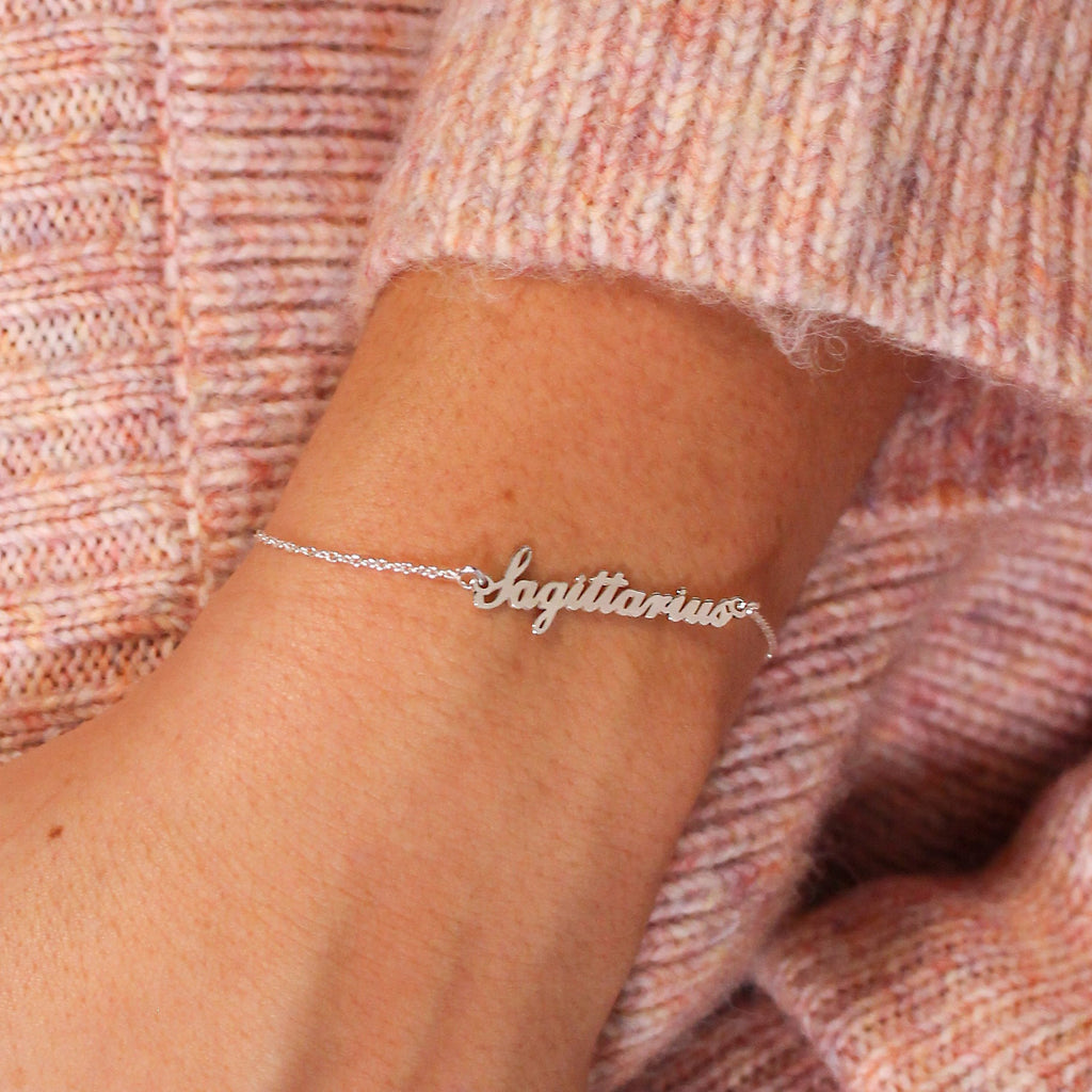Bracelet réglable en argent sterling avec nom Sagittaire