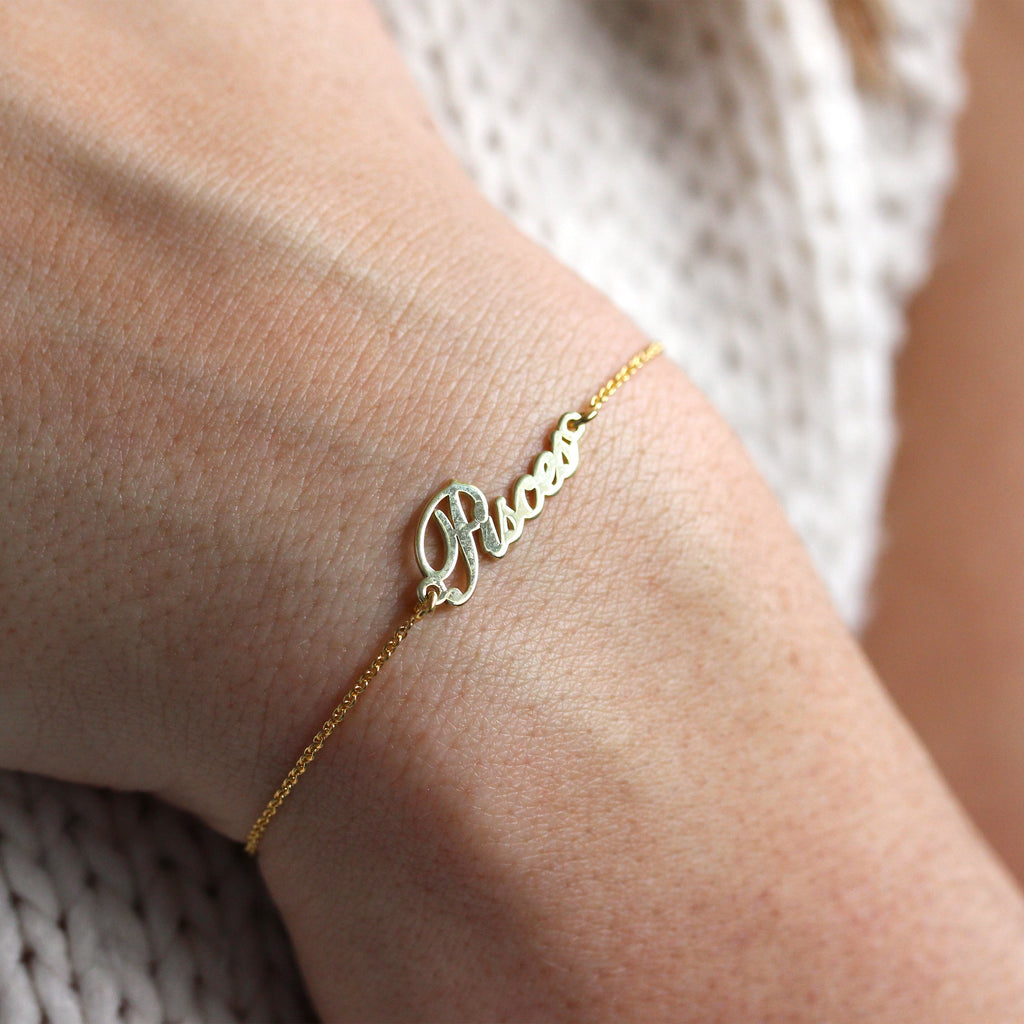 Bracelet réglable en argent sterling avec nom Poissons