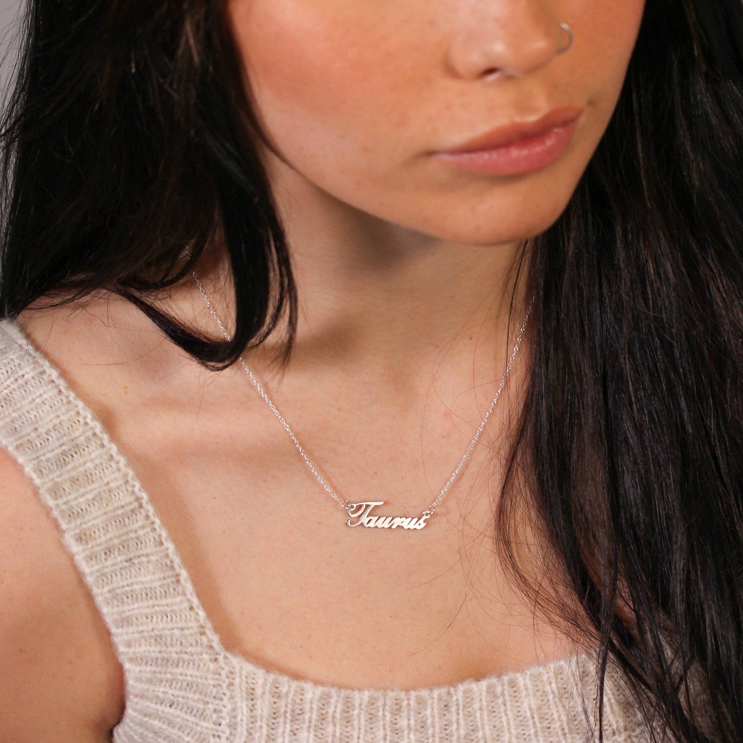 Collier en argent sterling avec signe astrologique du Taureau, 43 cm
