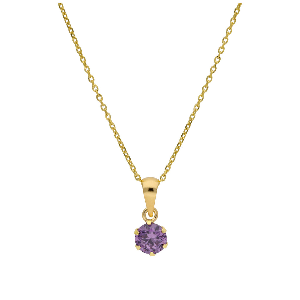 Collier en or 9 carats avec améthyste ronde de 5 mm et zircone cubique, 40 à 50 cm