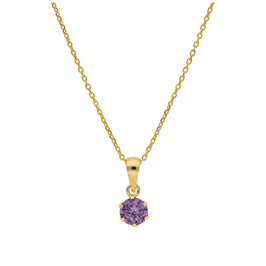 Collier en or 9 carats avec améthyste ronde de 5 mm et zircone cubique, 40 à 50 cm