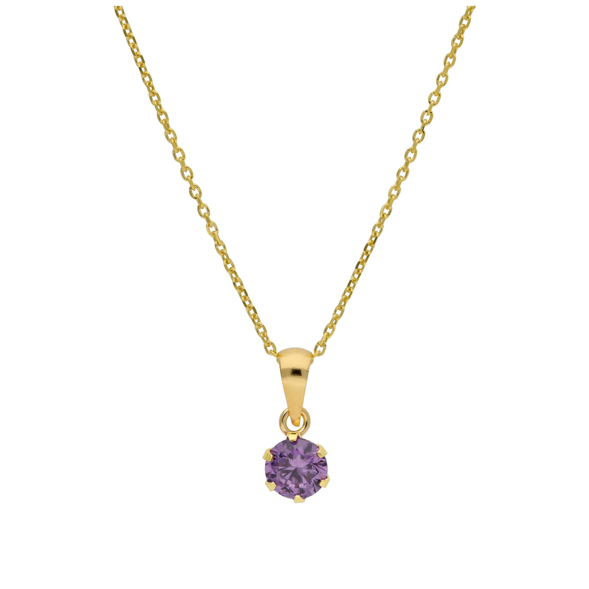 Collier en or 9 carats avec améthyste ronde de 5 mm et zircone cubique, 40 à 50 cm