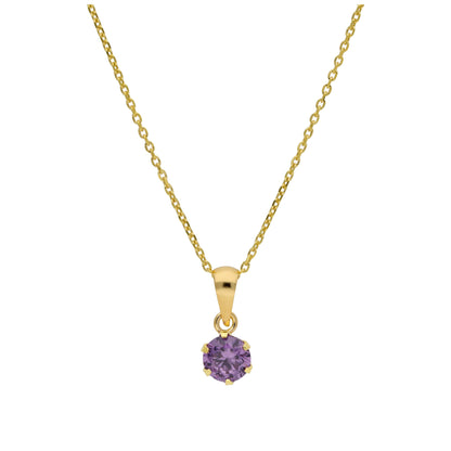 Collier en or 9 carats avec améthyste ronde de 5 mm et zircone cubique, 40 à 50 cm