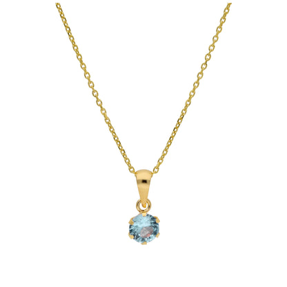 Collier en or 9 carats avec aigue-marine ronde de 5 mm et zircone cubique, 40 à 50 cm