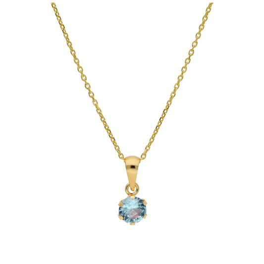 Collier en or 9 carats avec aigue-marine ronde de 5 mm et zircone cubique, 40 à 50 cm