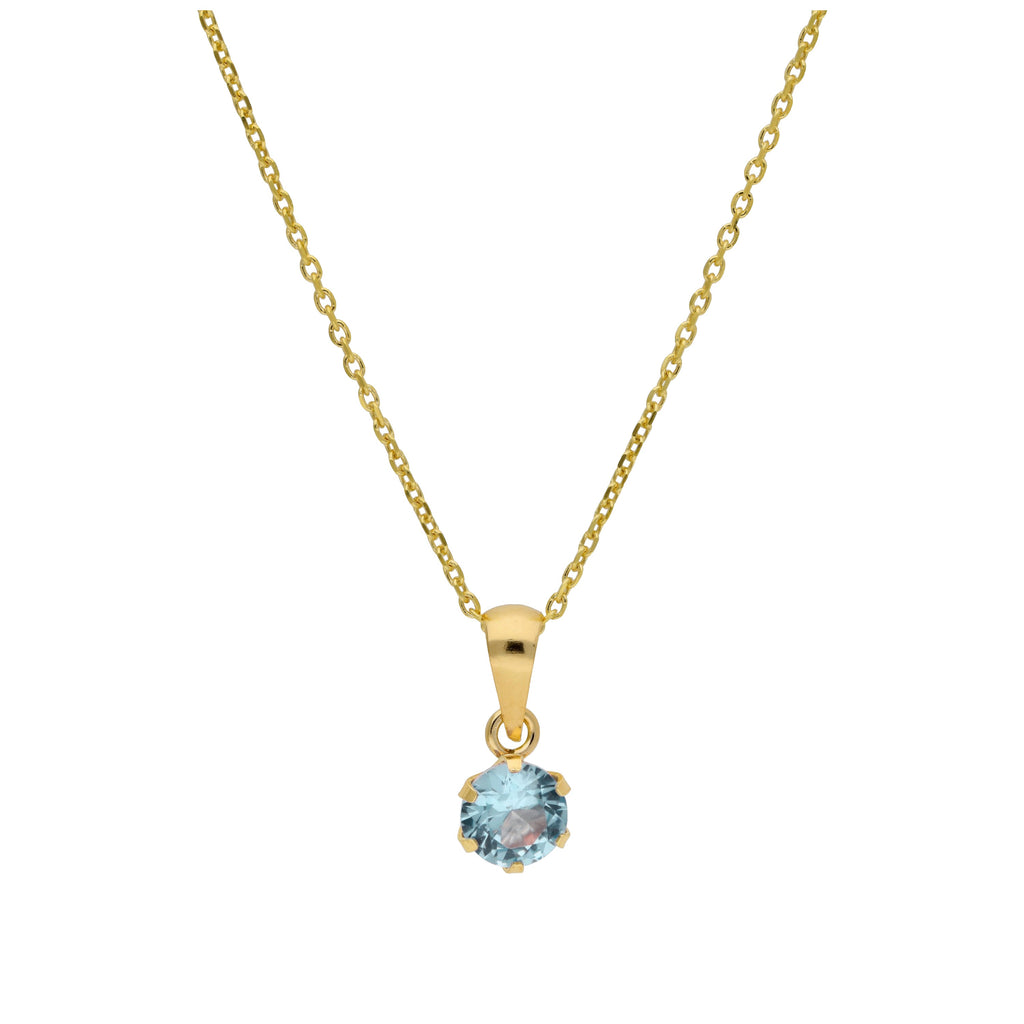 Collier en or 9 carats avec aigue-marine ronde de 5 mm et zircone cubique, 40 à 50 cm