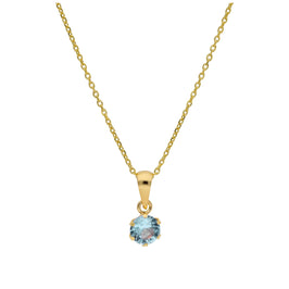 Collier en or 9 carats avec aigue-marine ronde de 5 mm et zircone cubique, 40 à 50 cm
