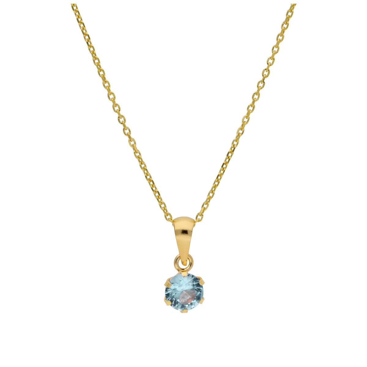 Collier en or 9 carats avec aigue-marine ronde de 5 mm et zircone cubique, 40 à 50 cm
