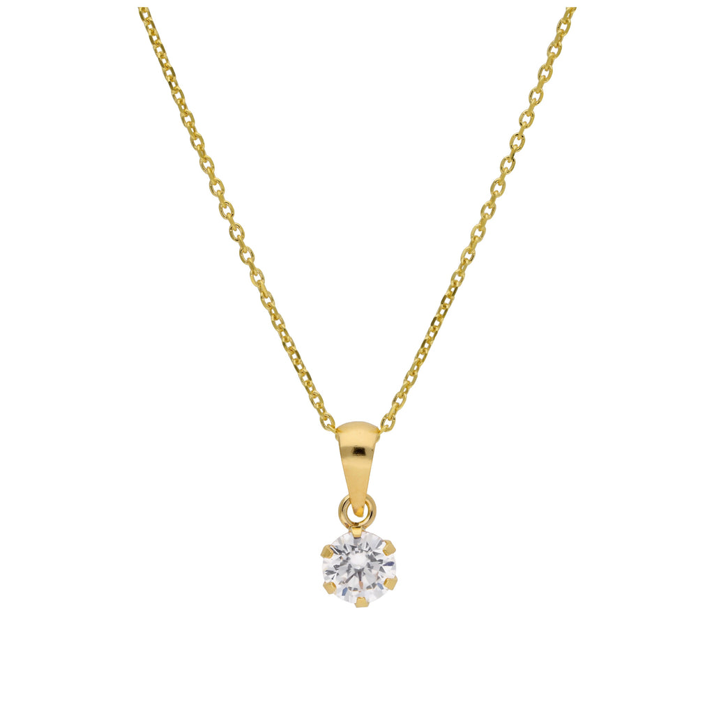 Collier en or 9 carats avec griffes rondes de 5 mm et zircones cubiques transparents, 40 à 50 cm
